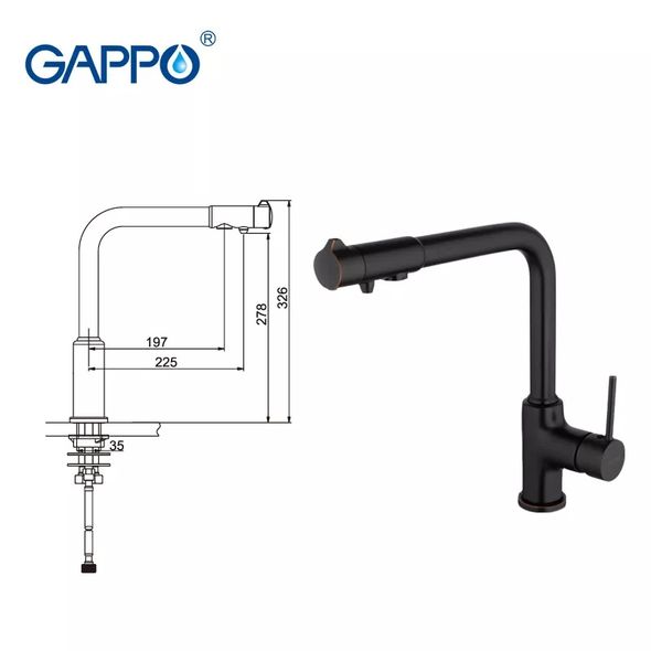 Змішувач для кухні під фільтр Gappo G4390-10 Чорний