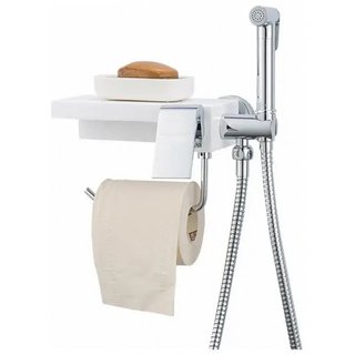 Змішувач для гігієнічного душу, з тримачем паперового рушника та кам'яною поличкою KOER KB-25101-01 Хром