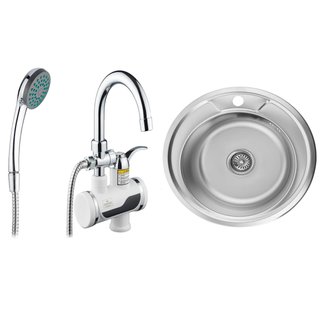 Комплект 2 в 1 кухонна мийка Kroner (0,6 мм) + проточний водонагрівач Kroner Volt CW191MDS з дисплеєм