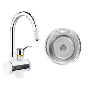 Комплект 2 в 1 кухонна мийка Kroner (0,6 мм) + Проточний водонагрівач Kroner  Volt CW091 з дисплеєм