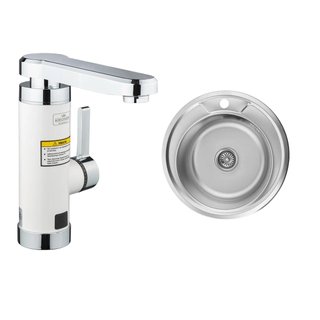 Комплект 2 в 1 кухонна мийка Kroner (0,6 мм) + Проточний водонагрівач Kroner  Volt CW189 з дисплеєм