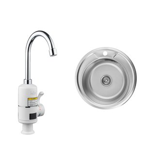 Комплект 2 в 1 кухонна мийка Kroner (0,6 мм) + Проточний водонагрівач Kroner  Volt CW090 з дисплеєм