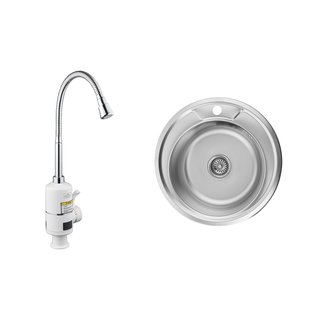 Комплект 2 в 1 кухонна мийка Kroner (0,6 мм) + проточний водонагрівач Kroner  Volt CW090R з дисплеєм