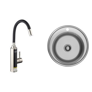 Набір 2 в 1 кухонна мийка Kroner KRP Satin-510 (0,8 мм) + проточний водонагрівач Kroner KRP Volt - ESG087RSS