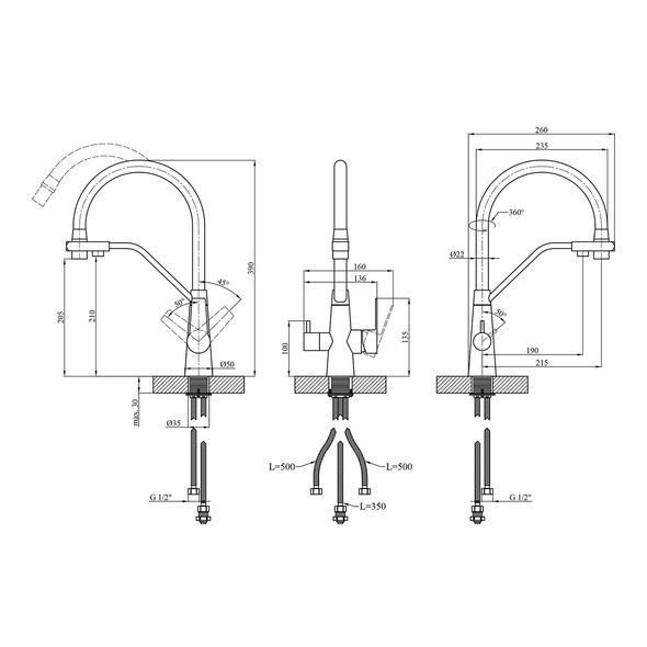 Змішувач для кухні з підключенням до фільтра Kroner KRP Edelstahl Klassisch - PVD03817BLK