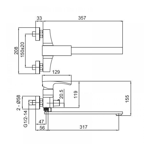 Змішувач для ванни з коротким зливом KOER KB-40008-01 Хром