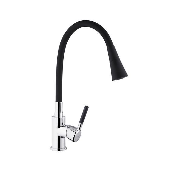 Смеситель для кухни с гибким гусаком Kroner KRM Kuche - C132BLK Черный/Хром