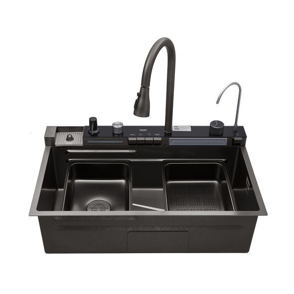 Кухонна мийка Kroner KRP Schwarze - SET7546ARTHM PVD (3.0/0.8 мм)