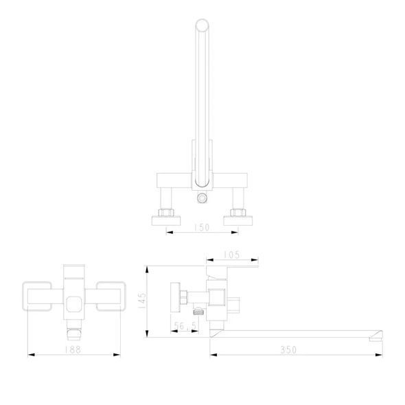 Смеситель для ванны WEZER PRO7-02-BLACK поворотный