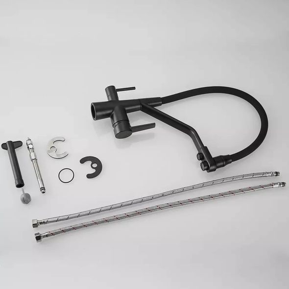 Смеситель для кухни WEZER INX4A-08-BLACK на две воды, нержавеющая сталь, черный