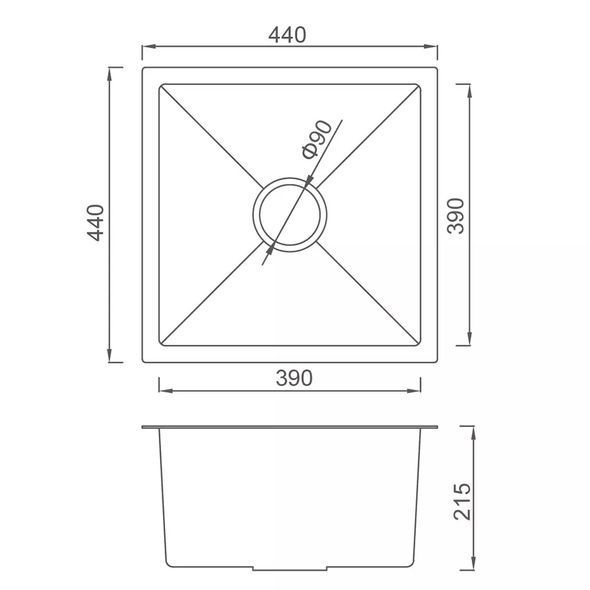 Кухонная мойка GAPPO GS4444 встроенная 440x440 мм, нержавеющая сталь.