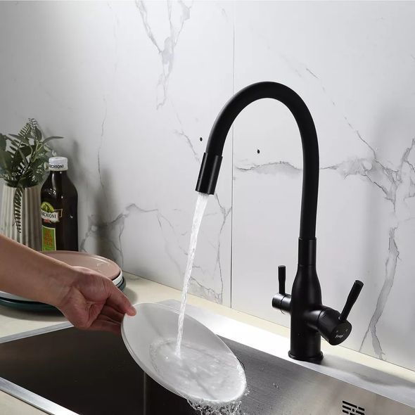 Смеситель для кухни под фильтр Frap F4396-6 с гибким изливом Черный