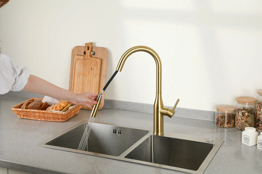 Смеситель выдвижной для кухни Gappo G4398-43 Золото