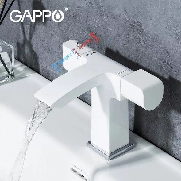 Смеситель для умывальника с термостатом Gappo G1007-50 белый/хром