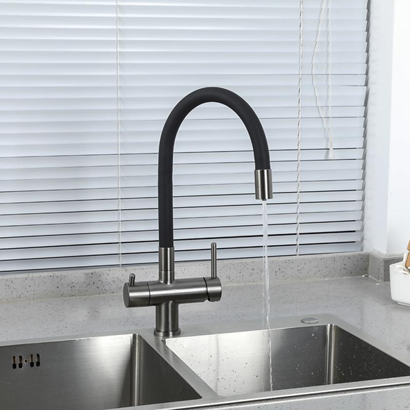 Смеситель гибкий для кухни под фильтр Gappo G4398-39 Черный/Графит
